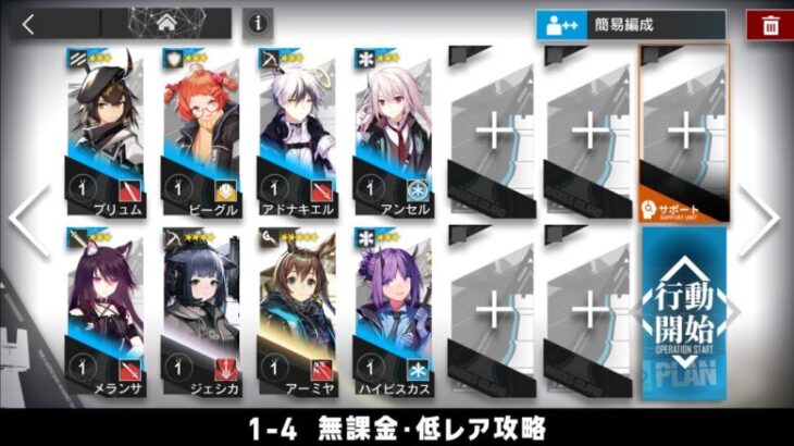 【アークナイツ】1-4 無課金・ガチャなし・低レア攻略【明日方舟/Arknights】