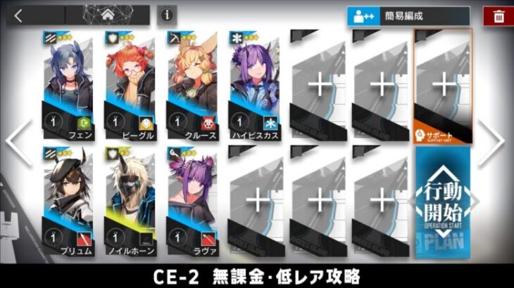 【アークナイツ】CE-2 無課金・ガチャなし・低レア攻略【明日方舟/Arknights】